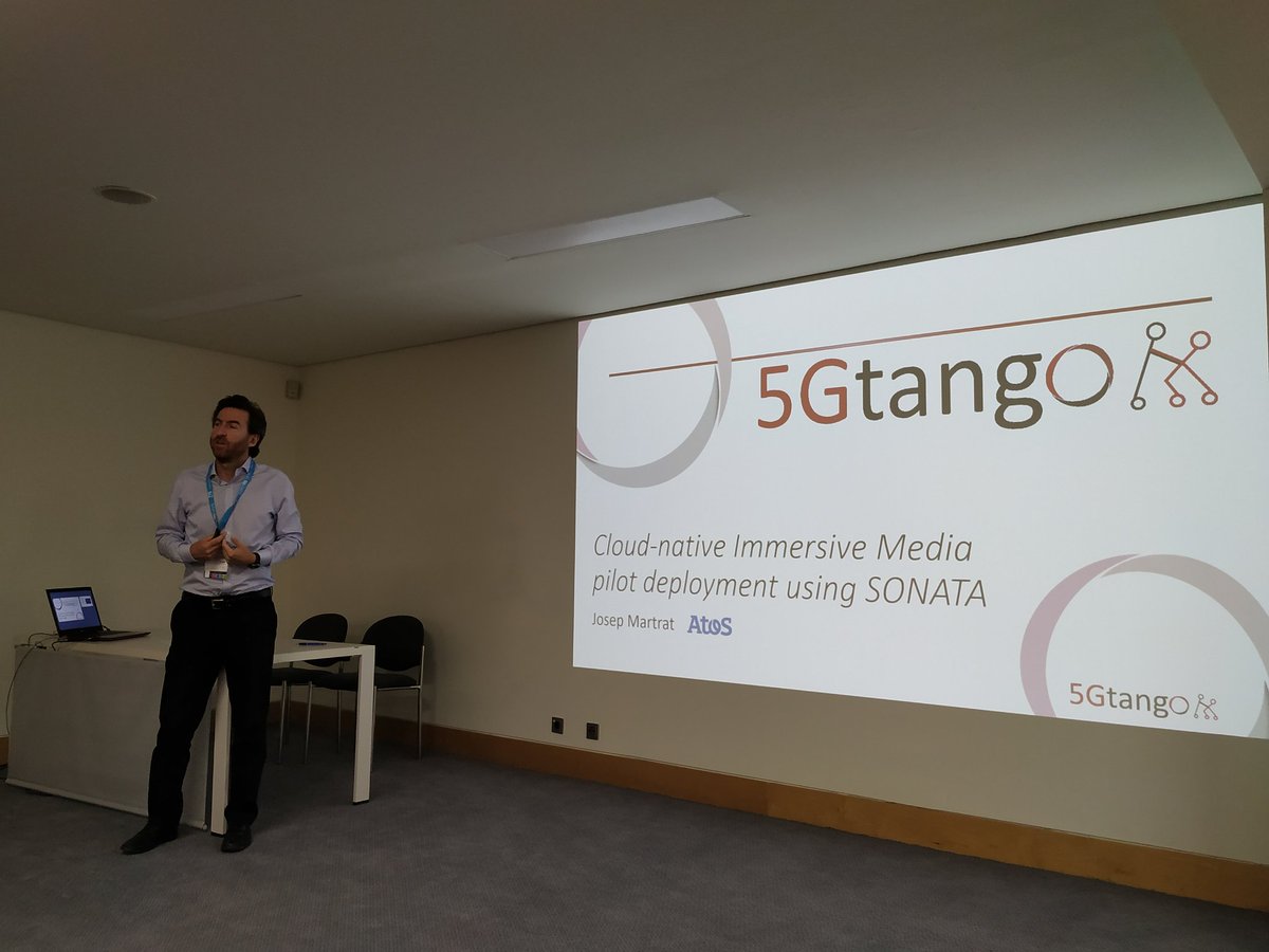 <a href="/josepmartrat/">jmartrat</a> <a href="/5Gtango/">5GTANGO</a> presents cloud-native immersive media pilot deployment using <a href="/sonataNFV/">sonataNFV</a> #EuCNC2019 <a href="/5GPPP/">5GPPP</a>. Real demo is available at booth 8!