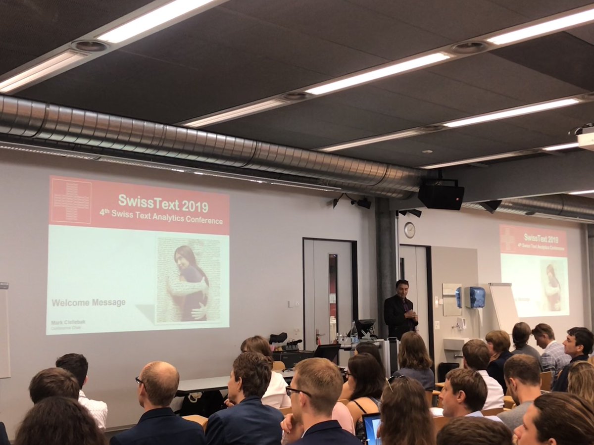 SwissTextConf's tweet photo. Welcome message from @mCieliebak at the opening of the Conference #SwissText2019 #TextAnalytics #NLP #ZHAW #Switzerland https://t.co/qznZiK0yJF