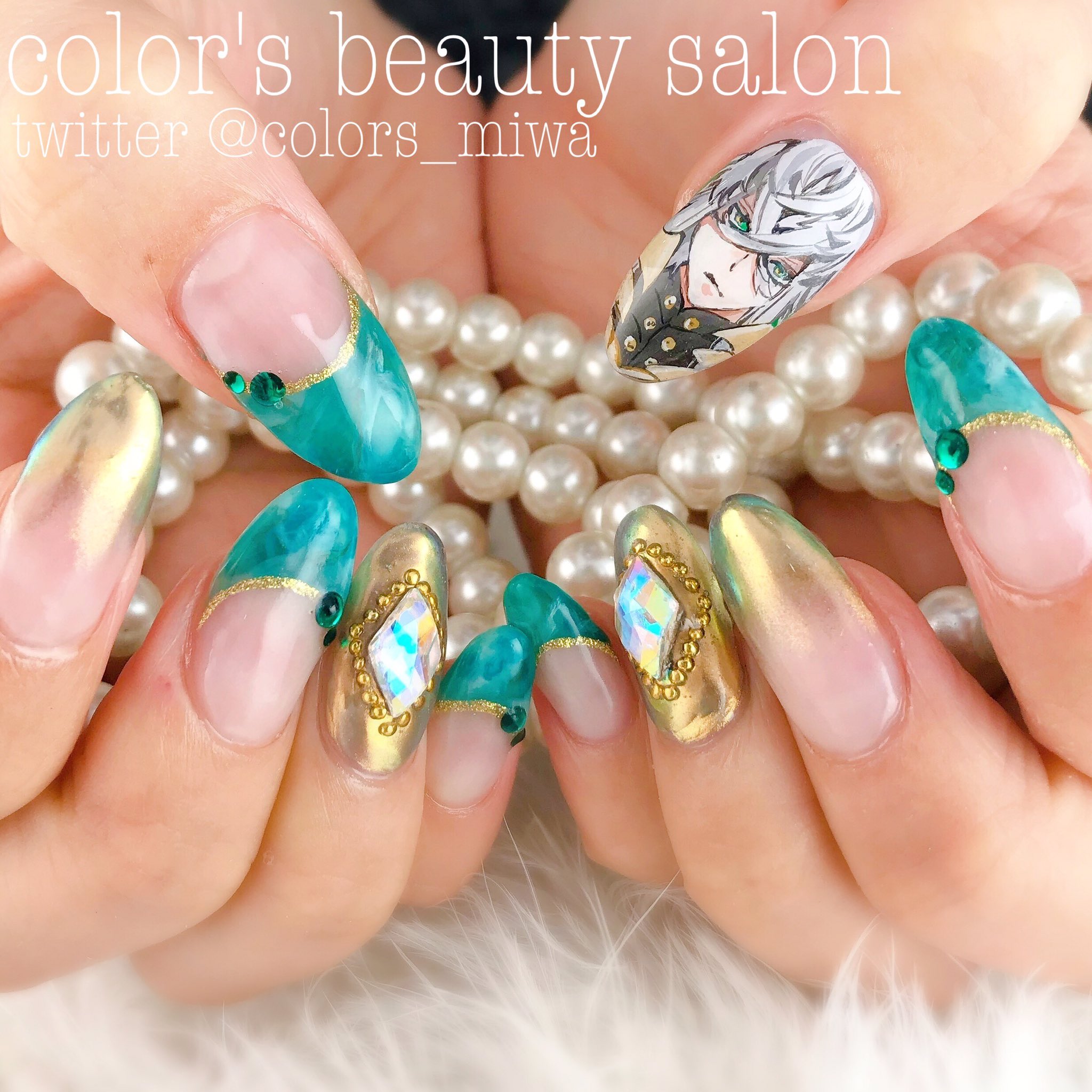 Color Sタカハシミワ お客様オーダー Fgo フェイト アスクレピオス痛ネイル 夏らしくクリア感のあるカラーで めちゃくちゃかわいいです 痛ネイル フレンチネイル ミラーネイル 大理石ネイル T Co Tinc25qvqn Twitter