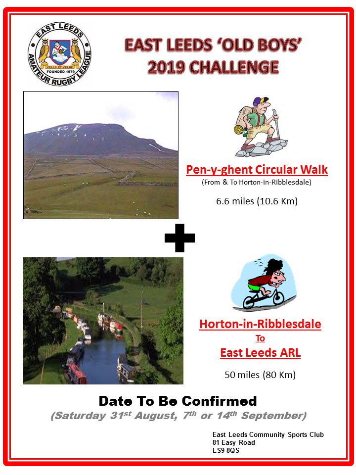 @Eastleedsevents <a href="/eastleedsARLFC/">Official East Leeds ARLFC</a>  ........:
A stroll up and down an hill and pedal down the Canal towpath,?doesn’t sound too bad. If you’re looking to sponsor anyone no matter how small, I’ll gratefully accept your kind donations. 👴🏻🏉🧗‍♂️🚴🏻‍♂️