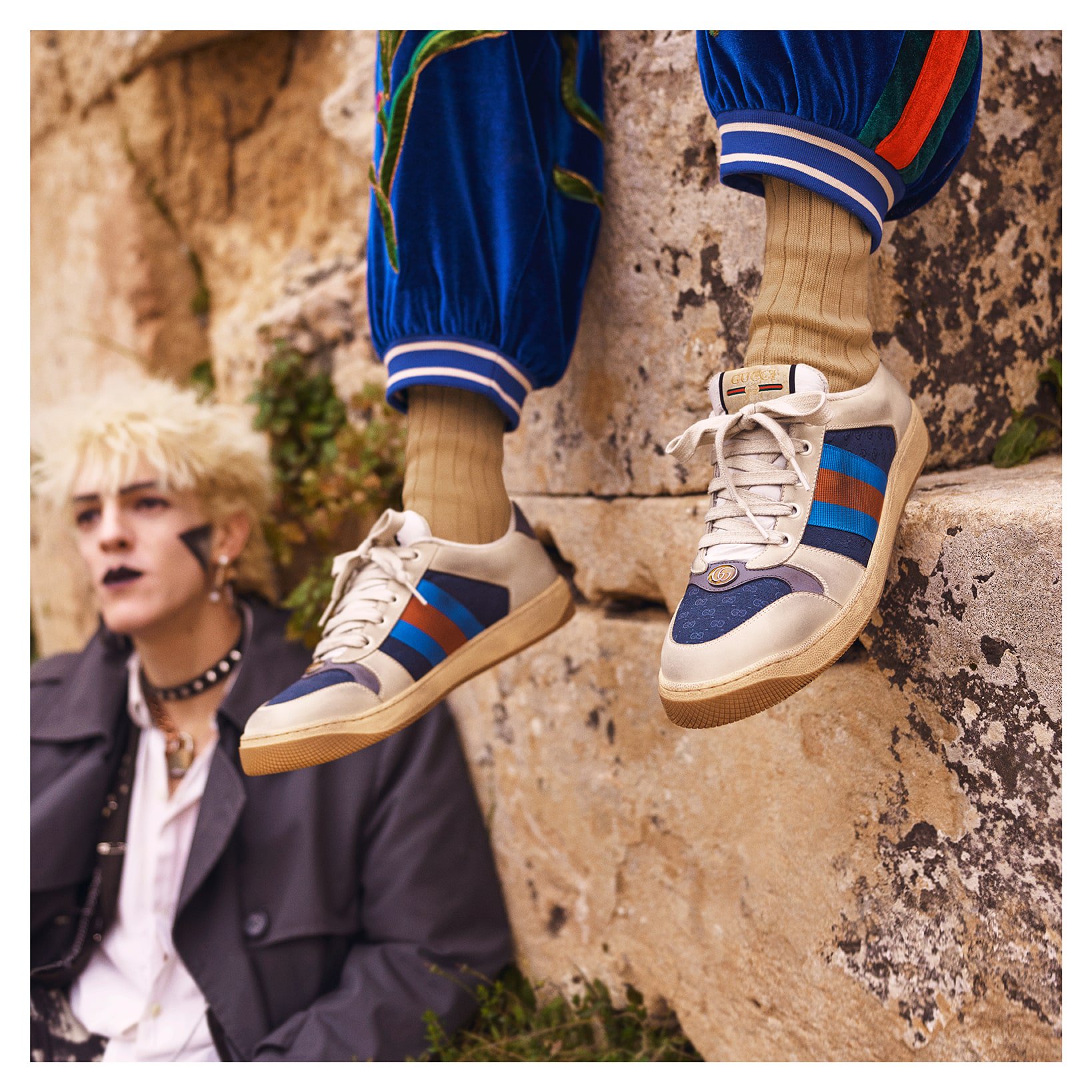 GUCCI ウェブディテールスクリーナースニーカー スクリーナー〕メンズ スニーカーGGキャンバス/ホワイト レザー