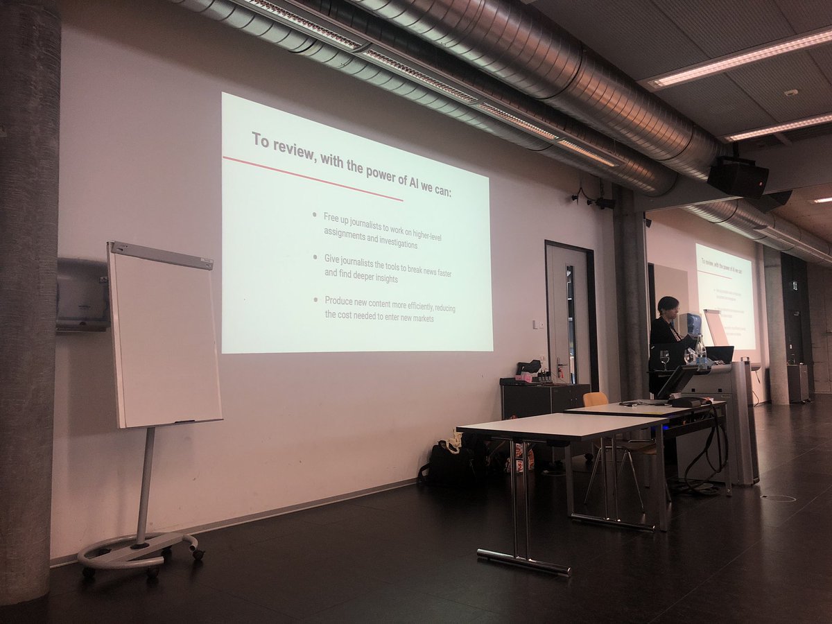 SwissTextConf's tweet photo. The first keynote speaker at SwissText Conference, @lisagibbs954 from @AP, talking about the importance of AI in press and news, and where their focus their work. #SwissText2019 #TextAnalytics #NLP #ZHAW #Winterthur #Switzerland https://t.co/XZDCqWxDsC