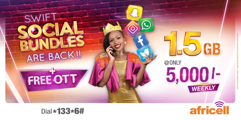 africellUG's tweet photo. You don't need to lose touch with your Social Platforms anymoreβοΈ. Get our #Weekly #SocialBundle @ 5K for 1.5GB.π
An offer you won't get anywhere. π
#AfricellUG #AfricellLovesUganda #SWIFTisBack #SocialBundles https://t.co/EpYr9ZzdOR