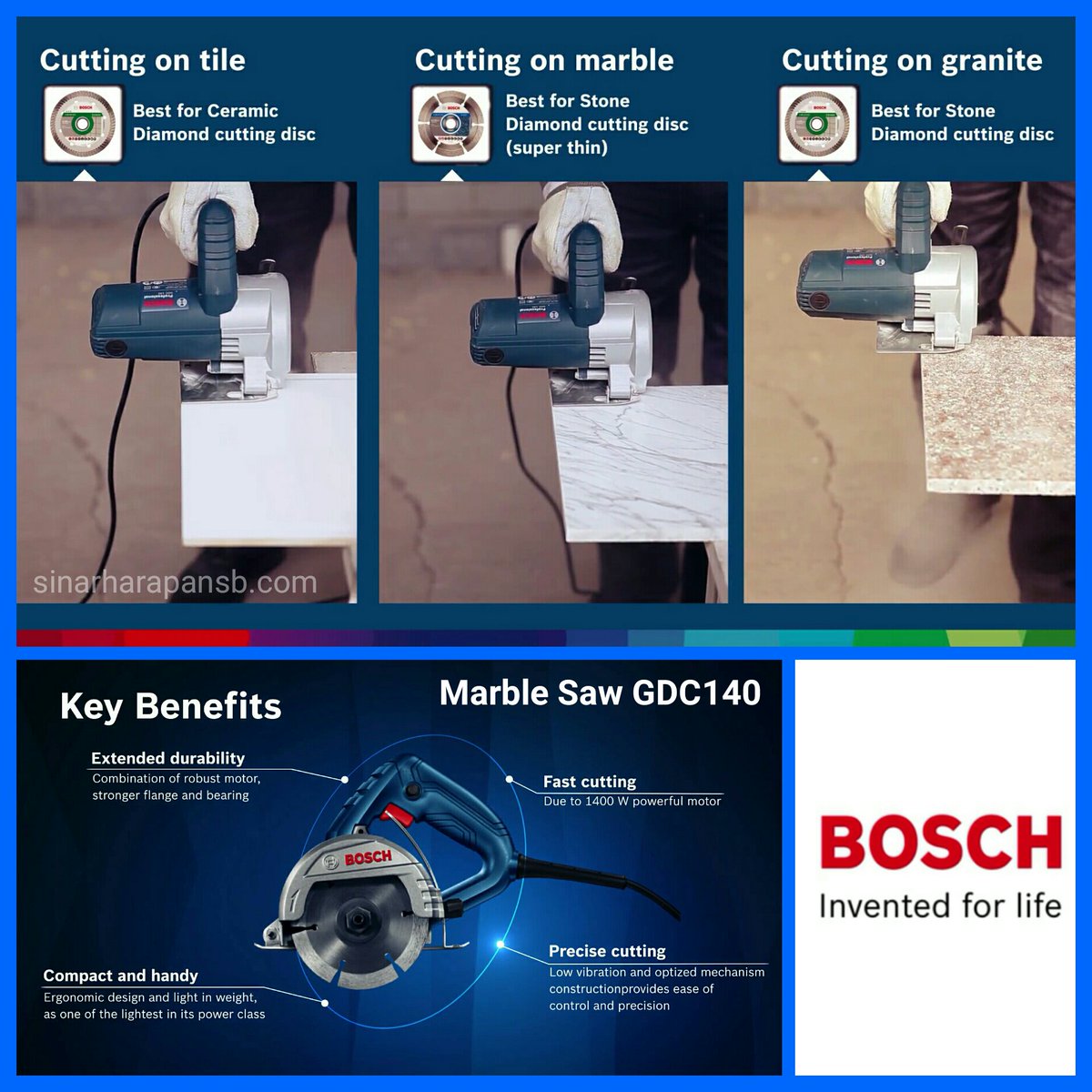 SHSB2000's tweet photo. Bosch Marble Saw GDC 140 Professional
* Powerful for fast cutting: 1400 W
* Precise cutting
* Extended durability: Robust motor, coupled with strong flange and sturdy bearing

#Bosch #MarbleSaw #GDC140 #PowerTools #PowerToolsDealers #SinarHarapanSdnBhd https://t.co/crMYunNBNu