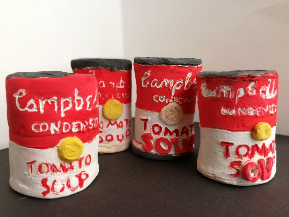 JodyWilliamsArt's tweet image. Year 7 clay work! @TeamMoreton7 #slabpot #slippingandscoring #ceramics #clay, #AndyWarhol #popart #Campbellsoup
