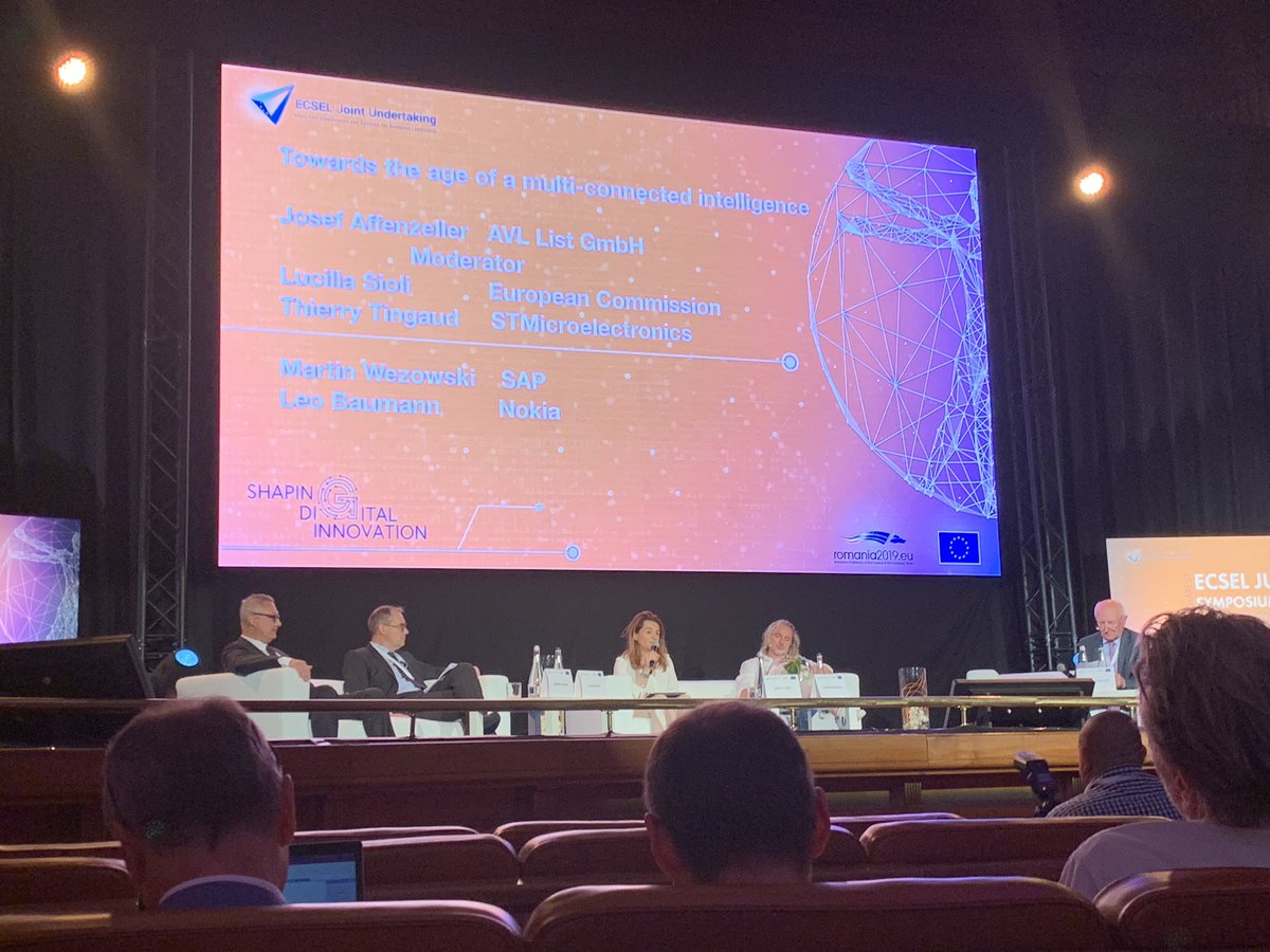 Panel discussion on “multi-connected intelligence” at #ECSELJUSymposium2019. <a href="/LucillaSioli/">lucilla sioli</a> of the <a href="/EU_Commission/">European Commission</a>: Europe can secure its strong position in the field of the #edge #AI.