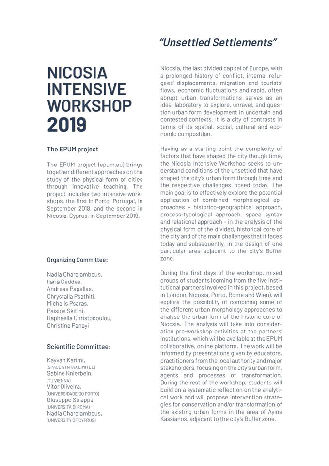EPUMconsortium's tweet photo. We are getting ready @EPUMconsortium! Nicosia Intesive Workshop 09-21 Septeber 2019 with students from @UCYOfficial @SapienzaRome @UPorto @skuor_tu @Space_Syntax @BartlettArchUCL @bartlettSDAC https://t.co/eiKyqrDu1y