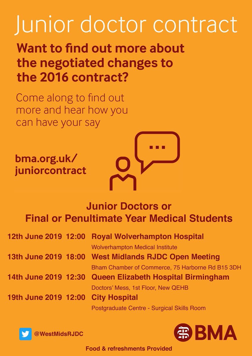 Calling all Junior Doctors at City. Come and find out about the negotiated changes to the 2016 contract. 12.00 Wednesday 19 June in Postgraduate Centre, Surgical Skills Room, City Hospital. <a href="/GasDocRP/">Dr Rinesh Parmar</a> <a href="/BMAJane/">Jane Byrne</a> <a href="/liannedenton/">Lianne @theBMA</a> @BMA_JuniorDocs @WestMidsRJDC And there's pizza!