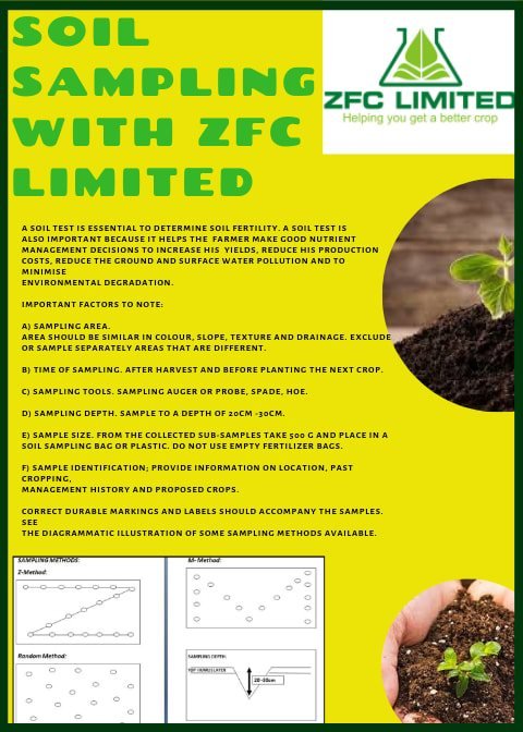 ZFCLimited's tweet photo. *🚜FARMERS FARMERS FARMERS🚜*

It's time to analyse your soils and take the necessary corrective measures to ensure your soils are best conditioned for higher yields. 

Collect soil samples from your fields and bring them to ZFC Limited and get customized prescriptions. https://t.co/RVrmhV9ted
