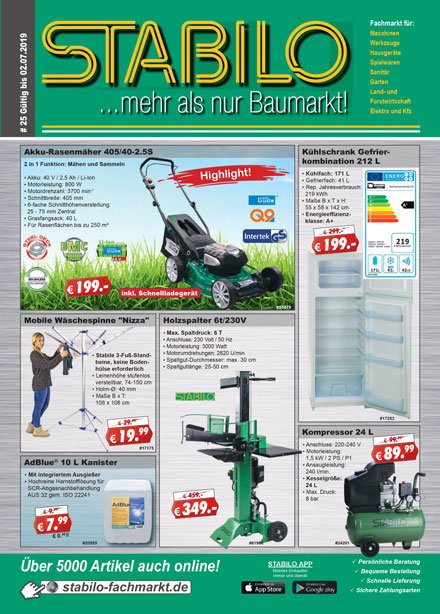 Stabilo Werbeprospekt KW 25 - gültig vom 18.06.19 bis 02.07.19.  Die Angebote aus unserem neuen Werbeprospekt sind online:  stabilo-fachmarkt.de/aktuelle-werbu…