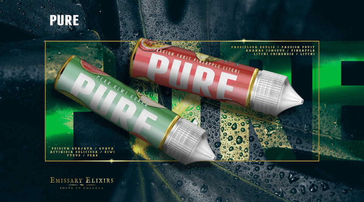 We're building up to the OMEGA release with more PURE hype! Available nationwide in 60, 120ml and 30ml (MTL FREEBASE) 
#emissary #eliquid #elixirs #vape #pure #omega #mtl