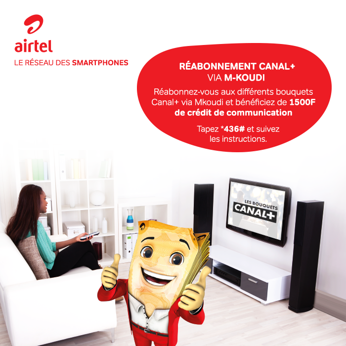airtelniger's tweet image. Les avantages de payer vos abonnements sur le bouquet Canal+ via Mkoudi :
- vous ne vous déplacez plus
- vous bénéficiez de 1500 F de crédit de communication en bonus.
N’hésitez plus.
Tapez : *436#
 #Airtel #Niger