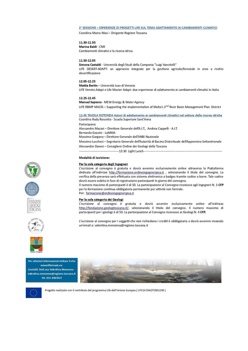Il 28 giugno a partire dalle ore 09.00, presso l’aula magna della Scuola Superiore Sant’Anna, si terrà un workshop per discutere di una tematica a noi molto cara: “Acqua e adattamento ai cambiamenti climatici. L’esperienza del progetto LIFE REWAT in Val di Cornia”.
Guardate qui👇