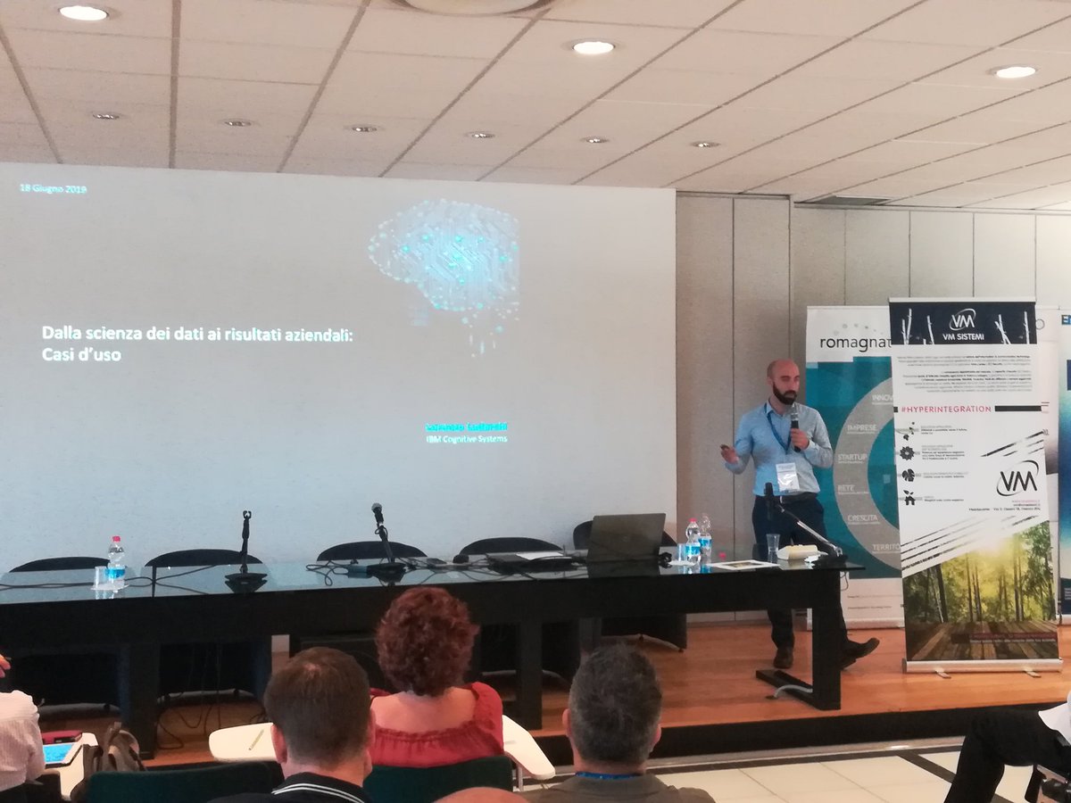 VMSistemi's tweet photo. Lorenzo Laderchi di @IBMItalia stimola la generazione di nuovi business con esempi applicativi di #AI ai #PercorsiErratici con #RosieProjectRRI.. #hyperintegration https://t.co/BCulUGJilH