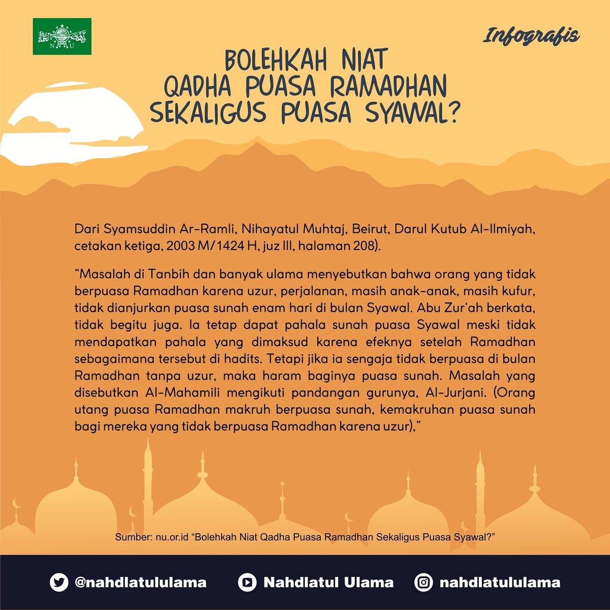 Niat Qodho Puasa Ramadhan Nu
