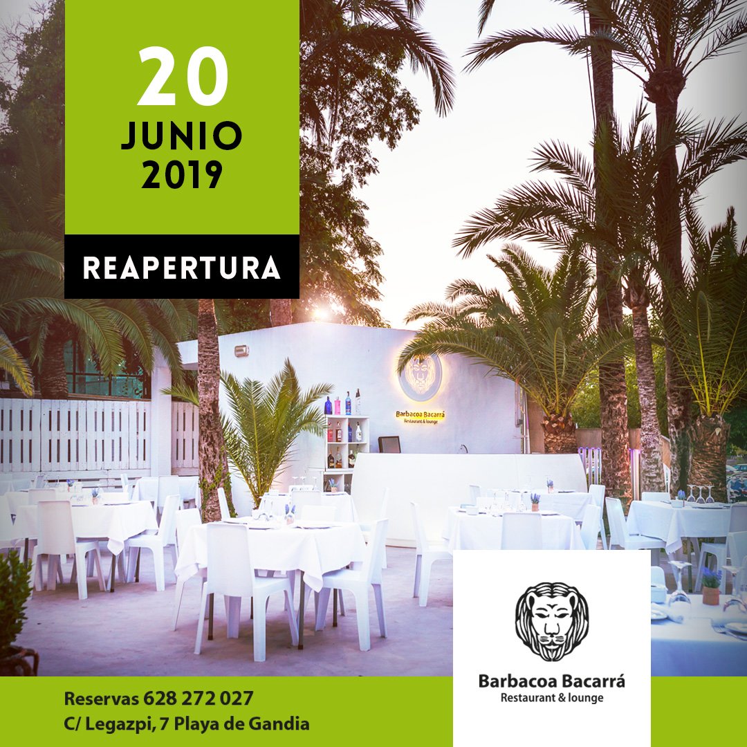 ¡VUELVE BARBACOA BACARRÁ! 🔜

El próximo jueves reabrimos Barbacoa Bacarrá y tenemos muchas ganas de que nos acompañéis. ¡Nos vemos muy pronto! 

Reserva tu mesa en el 628 272 027. 

#BarbacoaBacarrá #Carnealabrasa #Terraza
#SummerBBQ #Volvemos #Playa #Gandia