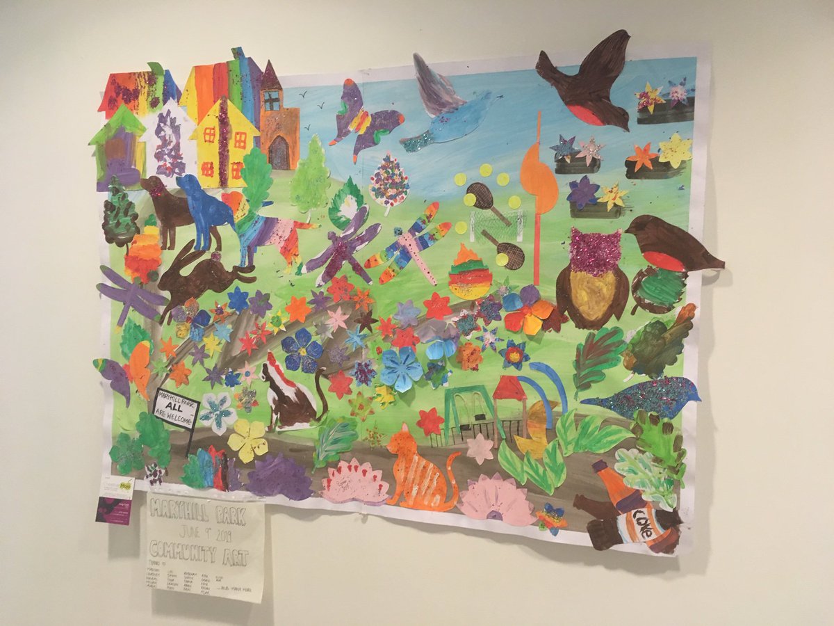 Very special piece on display in @maryhill_halls this week. Lucy @creativemojo Glasgow & Clyde helped people in our local community create this collage in @MaryhillPark a few weeks ago. #creativecommunity #maryhill #artforall #craftingcommunities #creativecommunity