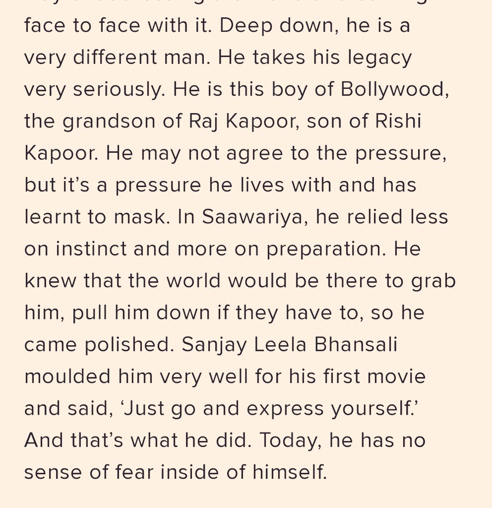 Ranbir's childhood friend ( Roy director ) described Ranbir perfectlyHe is very good human being and will not harm a thing. He is quite, someone who internalised all his processes.Deep down he is very different man. He takes his legacy very seriously - Vikramjitsingh