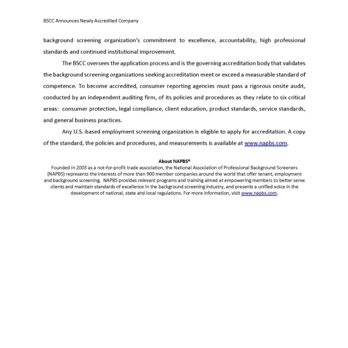 OracleScreening's tweet image. NAPBS Accredited Press Release