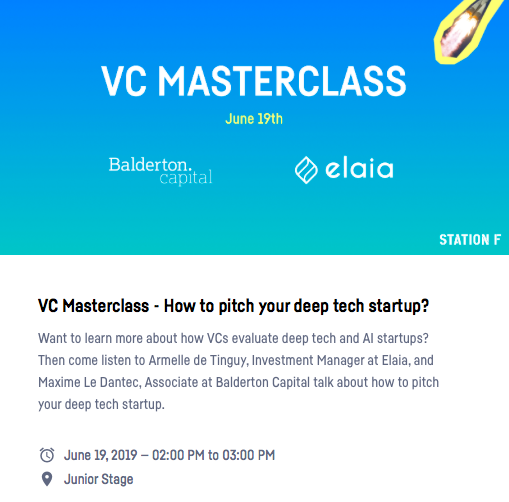 See you tomorrow at <a href="/joinstationf/">STATION F</a> for a VC Masterclass about "How to pitch your deep tech startup?" with <a href="/maxime_ledantec/">Maxime Le Dantec</a> &amp; <a href="/adetinguy/">Armelle de Tinguy</a> #deeptech