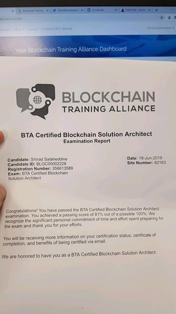 Thrilled to becoming a Blockchain Solution Architect #blockchain #DigitalTransformation #oracle #crypto #bitcoin #dubaigoverment #blockchainsummit #certification #architect #oracleod #dubaiblockchainsummit