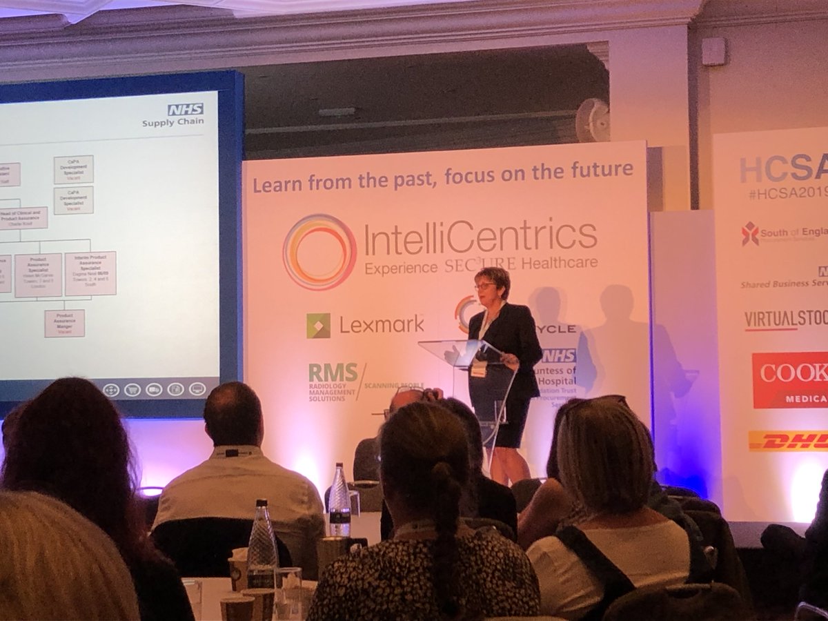 Jo Gander takes to the stage at #HCSA2019 regarding the Clinical &amp; Product Assurance process - great to see the right theory starting to come into practice at national level