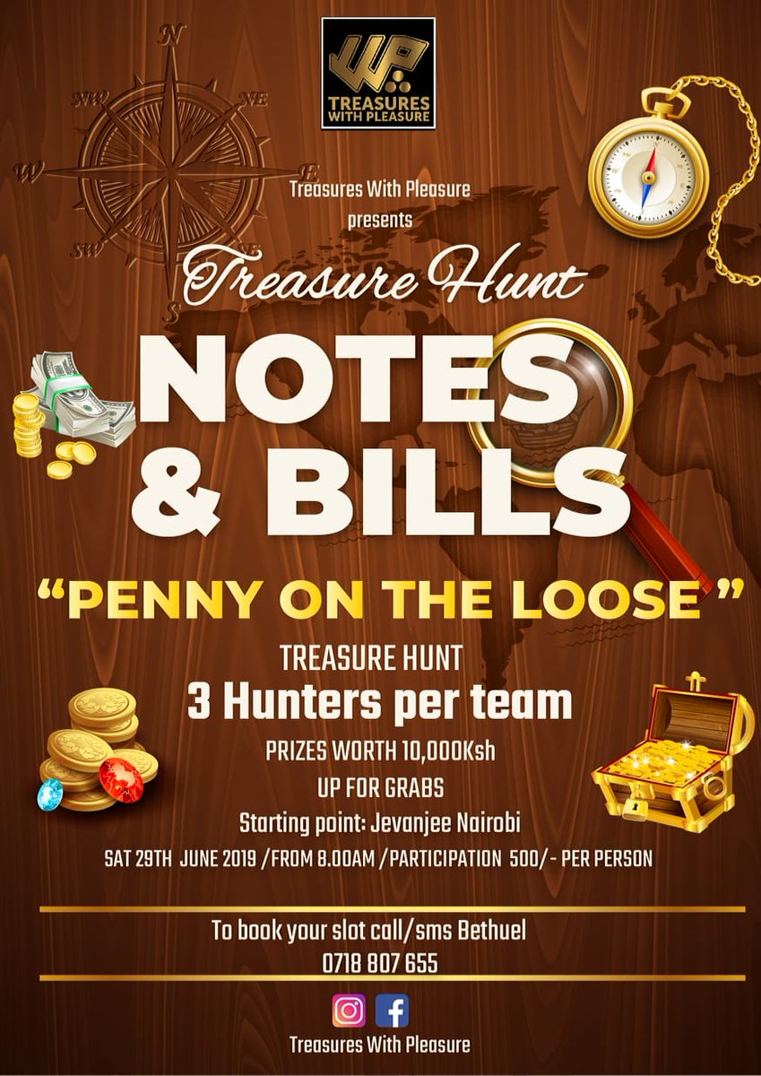 Treasureswithp's tweet photo. A penny is on the loose in the streets of Nairobi🧐
Will you and your team be the ones to crack where the Notes &amp; Bills are?😃
How well do you know Nairobi?
Find out on Saturday, 29th June #NotesAndBills Edition
#Uhuru
#Ruto 
#Amen 
#TuesdayThoughts 
#heaven https://t.co/zb5lVsWv8A