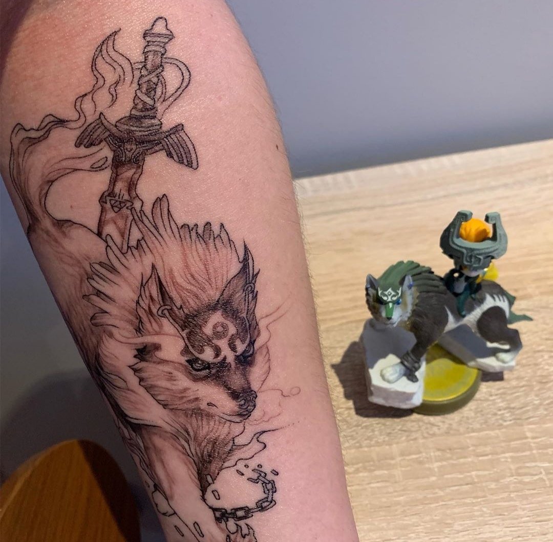 Wolf LinkMidna tattoo I got yesterday Im obsessed with it Visit  blazezeldatumblrcom  Zelda tattoo Nerdy tattoos Princess tattoo