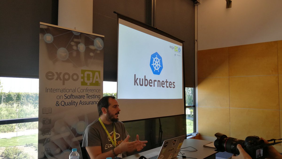 elastestio's tweet photo. Our colleague @micael_gallego is going to introduce the #Kubernetes support in #ElasTest: bringing #observability to your k8s applications #ExpoQA19 https://t.co/eOjXdyyaCN