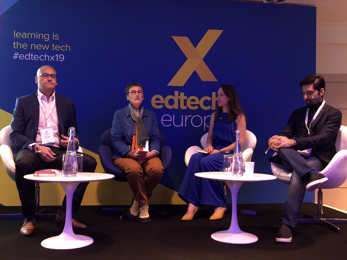 Exciting discussion chaired by Carla Aerts: Global Education is no longer fit for the 21st Century. Good to see Emma Dicks of @CodeSpaceZA on the panel #edtechx19 @EdTechEurope