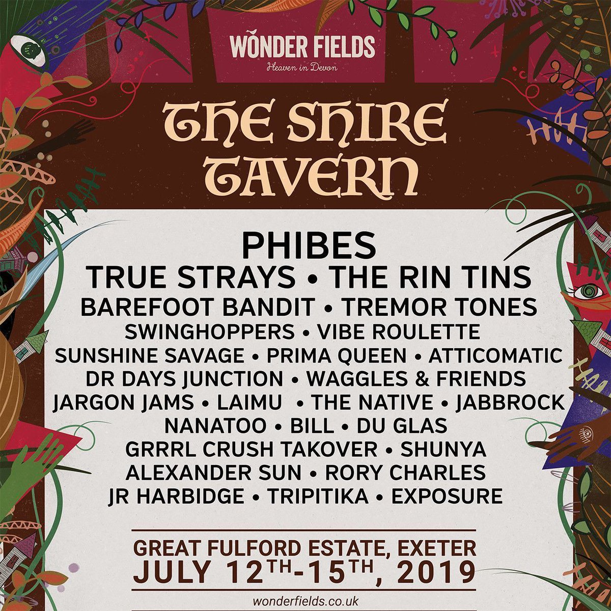 Here Ye Here Ye! The full line up for The Shire Tavern stage at Wonder Fields 2019… Based in a true Devonshire pub, sample local brews, avin’it tunes and a cheeky pub garden to enjoy it all from! 😎🍻