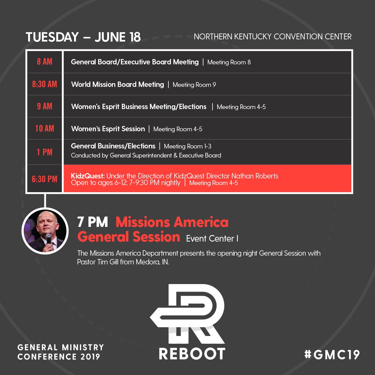 ALJCorg's tweet image. #GMC19 Schedule for Tuesday, June 18. Need the full schedule? Download the PDF here: bit.ly/2XH9kLH