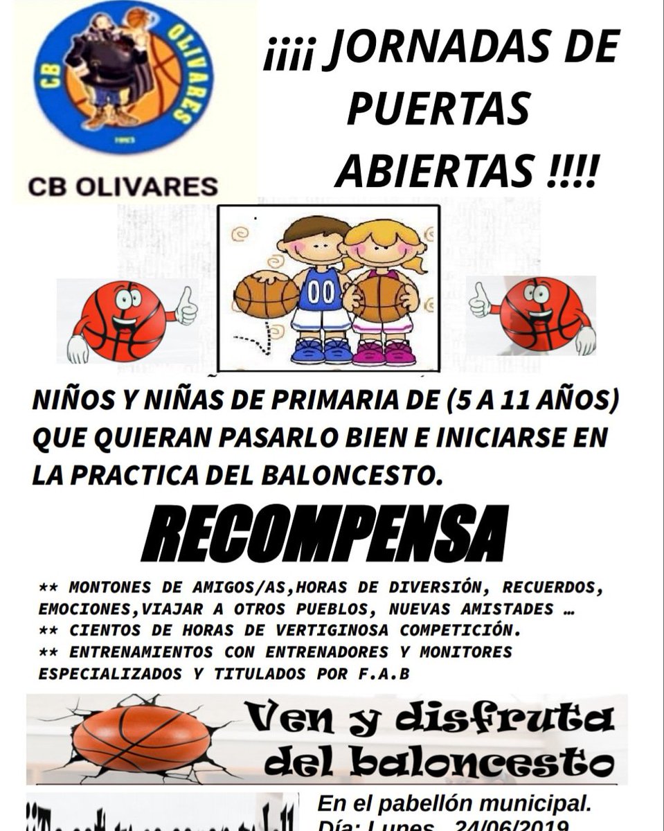 Jornadas de puertas abiertas del Club Baloncesto Olivares.!!! TE ESPERAMOS!!!