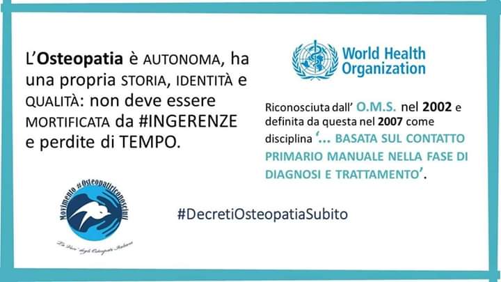 #DecretiOsteopatiaSubito #osteopatiriconosciuti #NoIngerenze #NonSullaNostraPelle solo #Osteopatia x i #Cittadini 

<a href="/GiuliaGrilloM5S/">Giulia Grillo</a> <a href="/luigidimaio/">Luigi Di Maio</a> <a href="/matteosalvinimi/">Matteo Salvini</a> <a href="/MinisteroSalute/">Ministero della Salute</a> <a href="/fattoquotidiano/">Il Fatto Quotidiano</a> <a href="/Corriere_Salute/">Corriere.it Salute</a> <a href="/repubblica/">Repubblica</a> <a href="/LaVeritaWeb/">La Verità</a> <a href="/Agenzia_Ansa/">Agenzia ANSA</a> <a href="/ilfoglio_it/">Il Foglio</a>