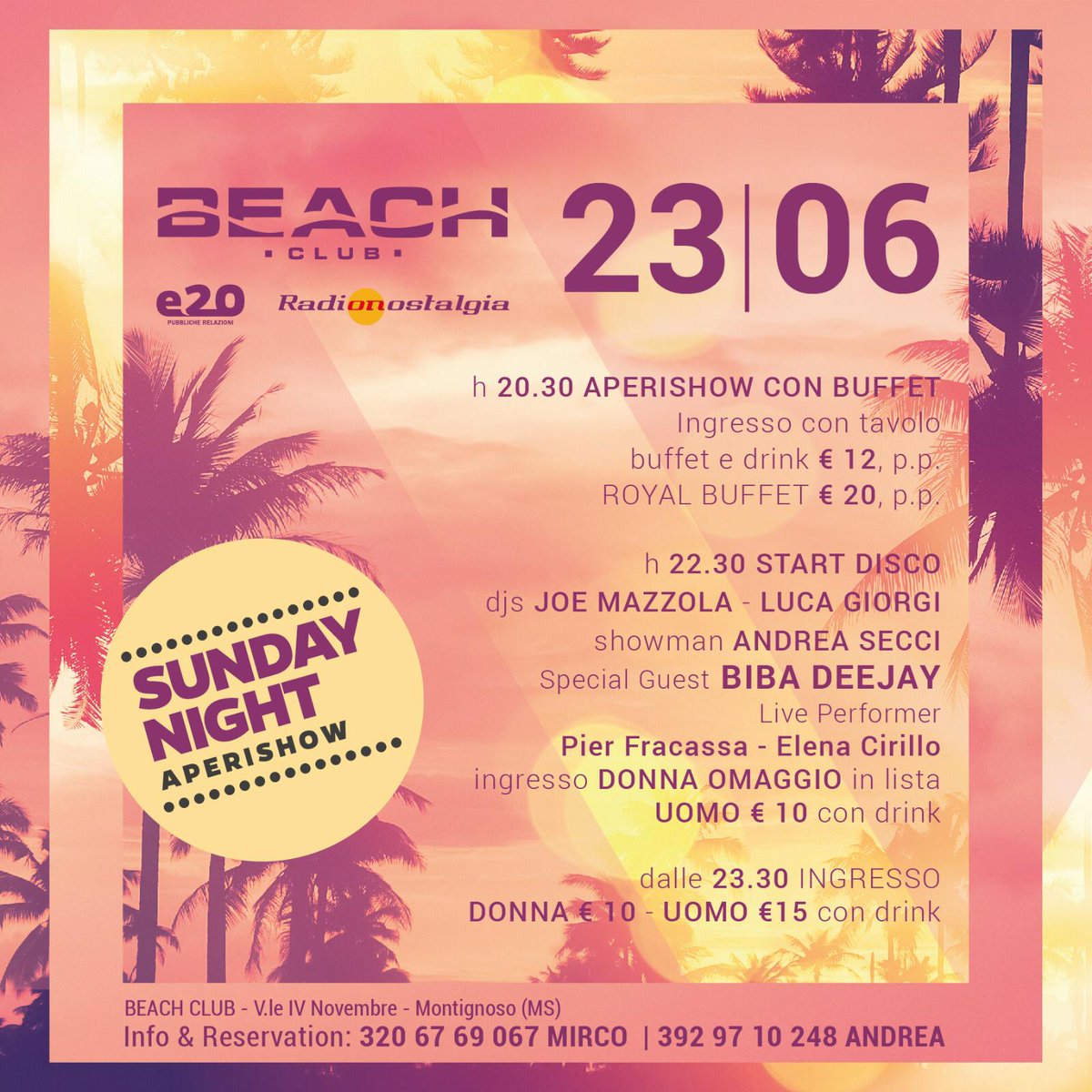 beach__club's tweet photo. Domenica 23/06
𝐒𝐔𝐍𝐃𝐀𝐘 𝐍𝐈𝐆𝐇𝐓 𝐀𝐏𝐄𝐑𝐈𝐒𝐇𝐎𝐖!
.
.
.

#sundaynight #aperishow #radionostalgia #beachclub #versilia https://t.co/sr2pSCmSt6