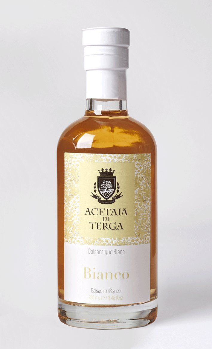 Bianco : Condimento de la Gamme ACETAÏA DI TERGA 
 Extraordinairement fruité ! Aux notes naturelles de pêches blanches. A découvrir impérativement !
