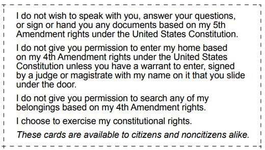 kevinchlo's tweet photo. ICE agents are like vampires, they need to be invited in.

It's scary to have ICE at your door, but the Constitution is on your side:

🚨 RIGHT TO REMAIN SILENT
🚨 RIGHT TO SPEAK TO A LAWYER

If you're already saavy, make @the_ILRC cards to inform others:
https://t.co/BoRrFjlxzm https://t.co/FutlpjiJFX