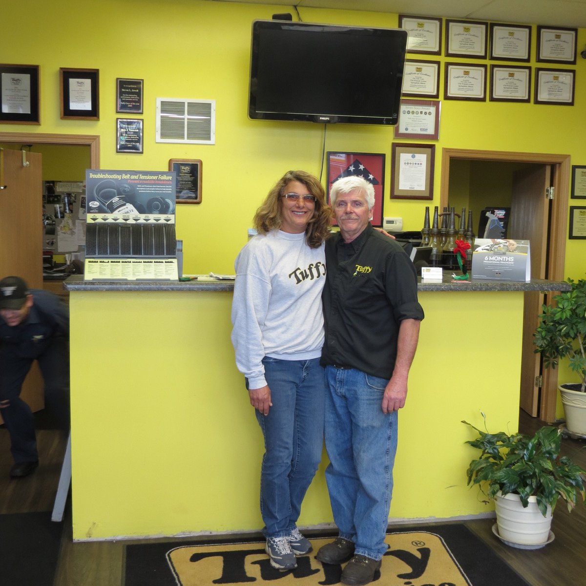 TuffyInSpfld's tweet photo. Meet The Tuffy Crew -Gary &amp; Becky (Betty) Williamson.
Gary has been with @TuffyInSpfld I since the opening day in 1986. Becky joined in 1990. They have 3 children, and 5 grandkids. 
"The best thing about working at Tuffy's is our customers and our crew. We have the best of both!" https://t.co/tFpgaU2AfN