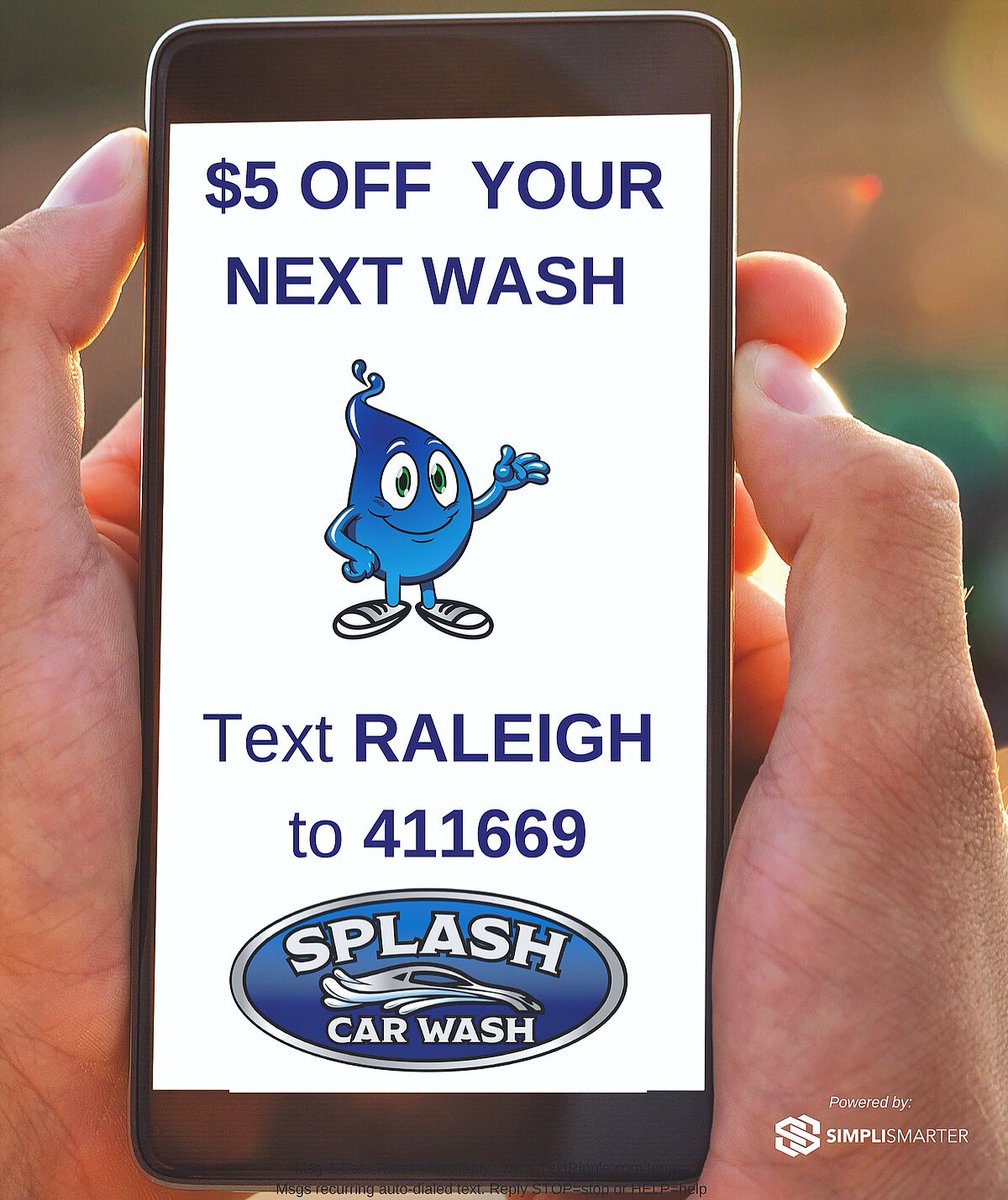 SplashRaleigh's tweet photo. Become a VIP Text Club Member! Monthly coupons, event details &amp; other Splash Savings options in store!! Get your $5 OFF ANY WASH coupon &amp; join today! #SplashRaleigh #SplashCarWash #SplashSavings https://t.co/p9Nu194KSa