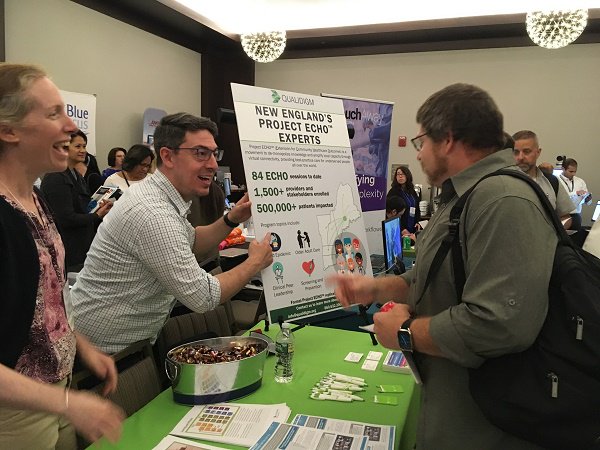 Qualidigm's tweet image. Our team is having a great time at the Northeast Teleheath Conference in Portland, ME-- stop by our booth and ask about our work with Project ECHO™, as Kevin Hutt from @HowardCenterVT did today! @ProjectECHO #telehealth #projectecho