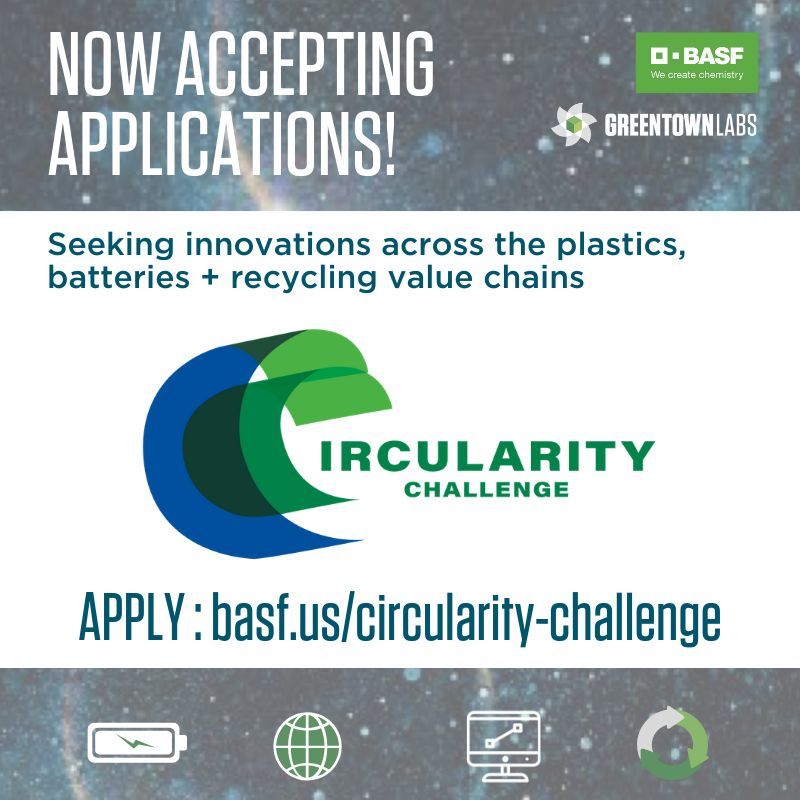 BASF_Catalysts's tweet image. Big News! Our friends @GreentownLabs + @BASF are launching the #CircularityChallenge with support from @StanleyBlkDeckr to accelerate your innovative #batteries, #plastics &amp;amp; #digital ideas to enable the #CircularEconomy. Apply here: in.basf.com/rqb4rod
#innovation #startups