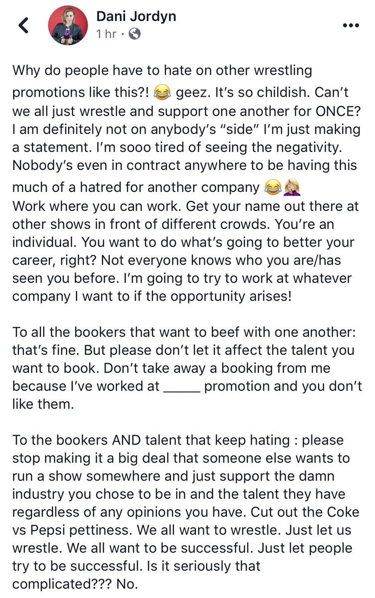 DaniJordyn's tweet image. Too long to write because of twitter limitations, but this needs to be heard #letuswrestle #supporteveryone #welovewrestling