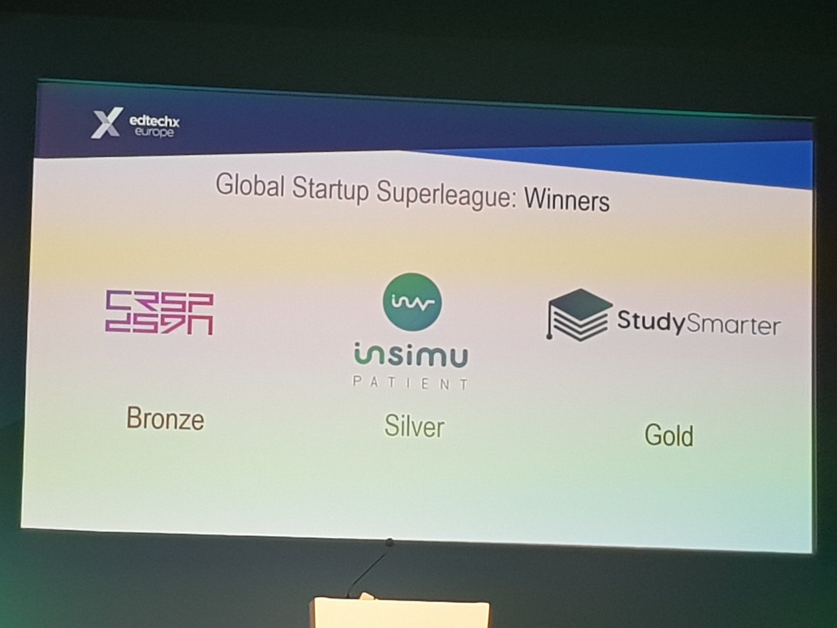 Educ_Technology's tweet image. #edtechx19 Global Startup Superleague winners are:  @CRSP_dsgn @InSimu_Patient @StudySmarterDE  Congrats to all!
