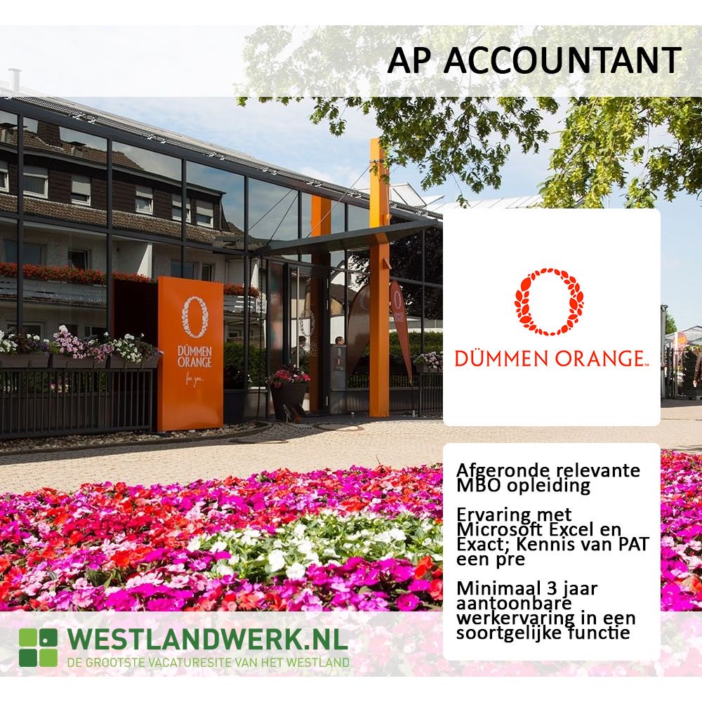 Bekijk #vacature AP Accountant <a href="/DummenOrangeEU/">Dümmen Orange, EU</a> in De Lier op Westlandwerk.nl via bit.ly/2ZE5ALV