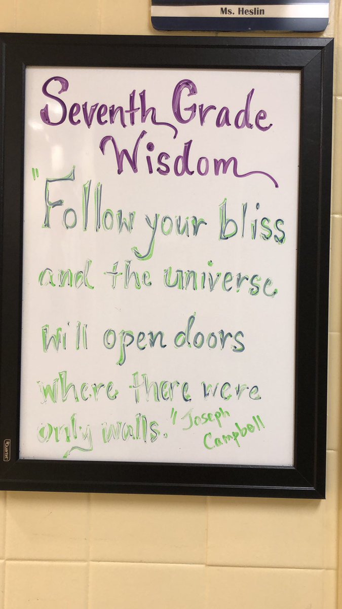 My seventh graders are on a rewards trip so I’m channeling their wisdom.  “Follow your bliss and the universe will open doors where there were only walls.”Joseph Campbell #seventhgradewisdom <a href="/HaddonfieldMS/">Haddonfield MS</a> <a href="/HaddonSchools/">Haddonfield Schools</a> <a href="/HaddonfieldEA/">HEA Members</a>