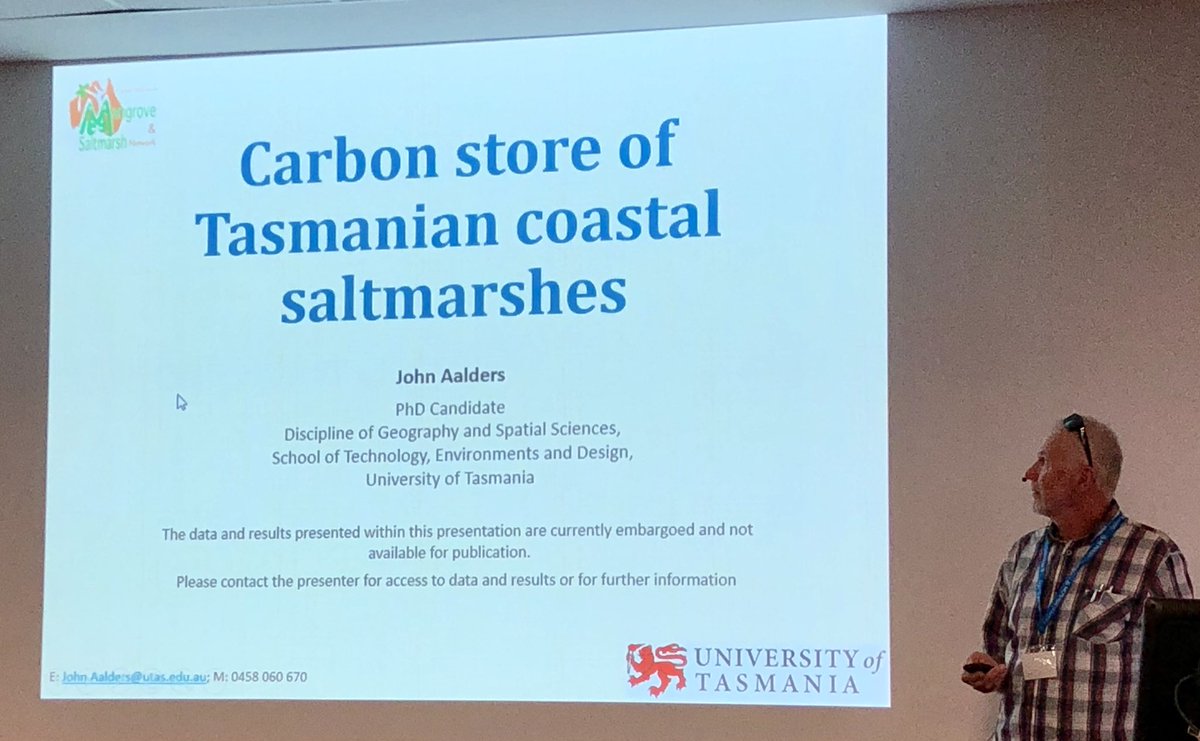 vishnu_prahalad's tweet photo. Strong and diverse contributions from @UTAS_ and #Tasmania today on #SaltmarshMatters at the #AMSN2019 with talks by PhD candidates John Aalders on #BlueCarbon, Violet Harrison-Day on #fisheries and Inger Visby from the Derwent Estuary Program on baseline monitoring &amp; management https://t.co/FF5t8hyMD1