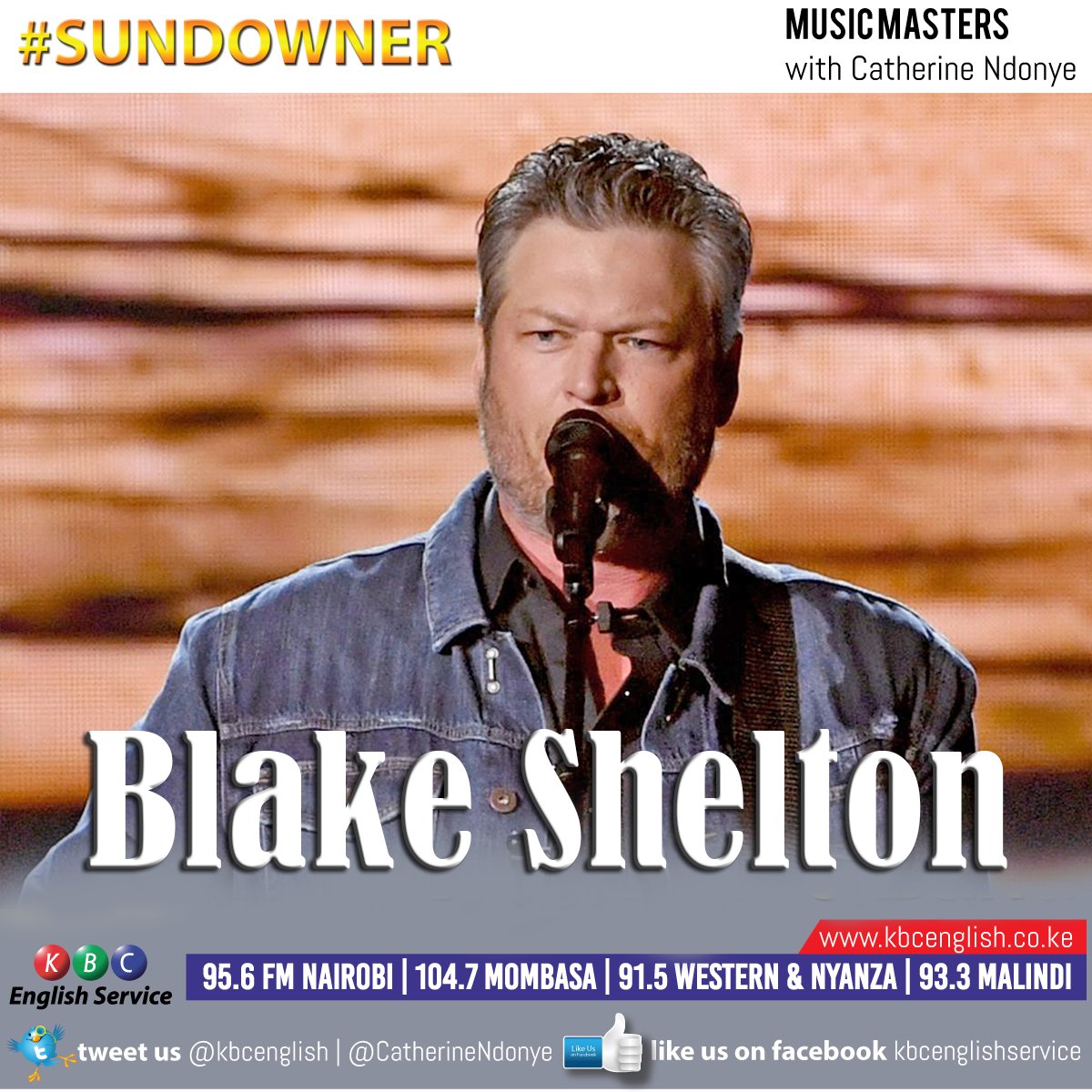 KBC English Service (@kbcenglish) on Twitter photo He turns only 43 today. Already charted 33 singles among the 24 number 1s. Happy Birthday <a href="/blakeshelton/">Blake Shelton</a>.Our 'Music Master' tonight is an American country music singer and television personality. #SundownerKBC will be hosted by yours truly <a href="/CatherineNdonye/">Catherine Ndonye HSC</a> .Where will it find you? He turns only 43 today. Already charted 33 singles among the 24 number 1s. Happy Birthday <a href="/blakeshelton/">Blake Shelton</a>.Our 'Music Master' tonight is an American country music singer and television personality. #SundownerKBC will be hosted by yours truly <a href="/CatherineNdonye/">Catherine Ndonye HSC</a> .Where will it find you?