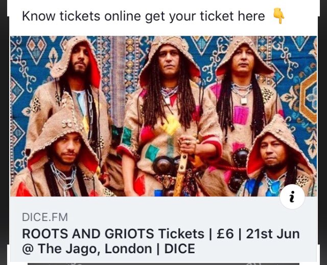 Get your ticket here 👇
dice.fm/partner/the-ja… <a href="/SLagnawi/">S.I.M.O @SLagnawi</a> <a href="/GBluesallstars/">Gnawa Blues All Stars</a> #gnawalondon <a href="/thejagodalston/">The Jago</a> 21st June