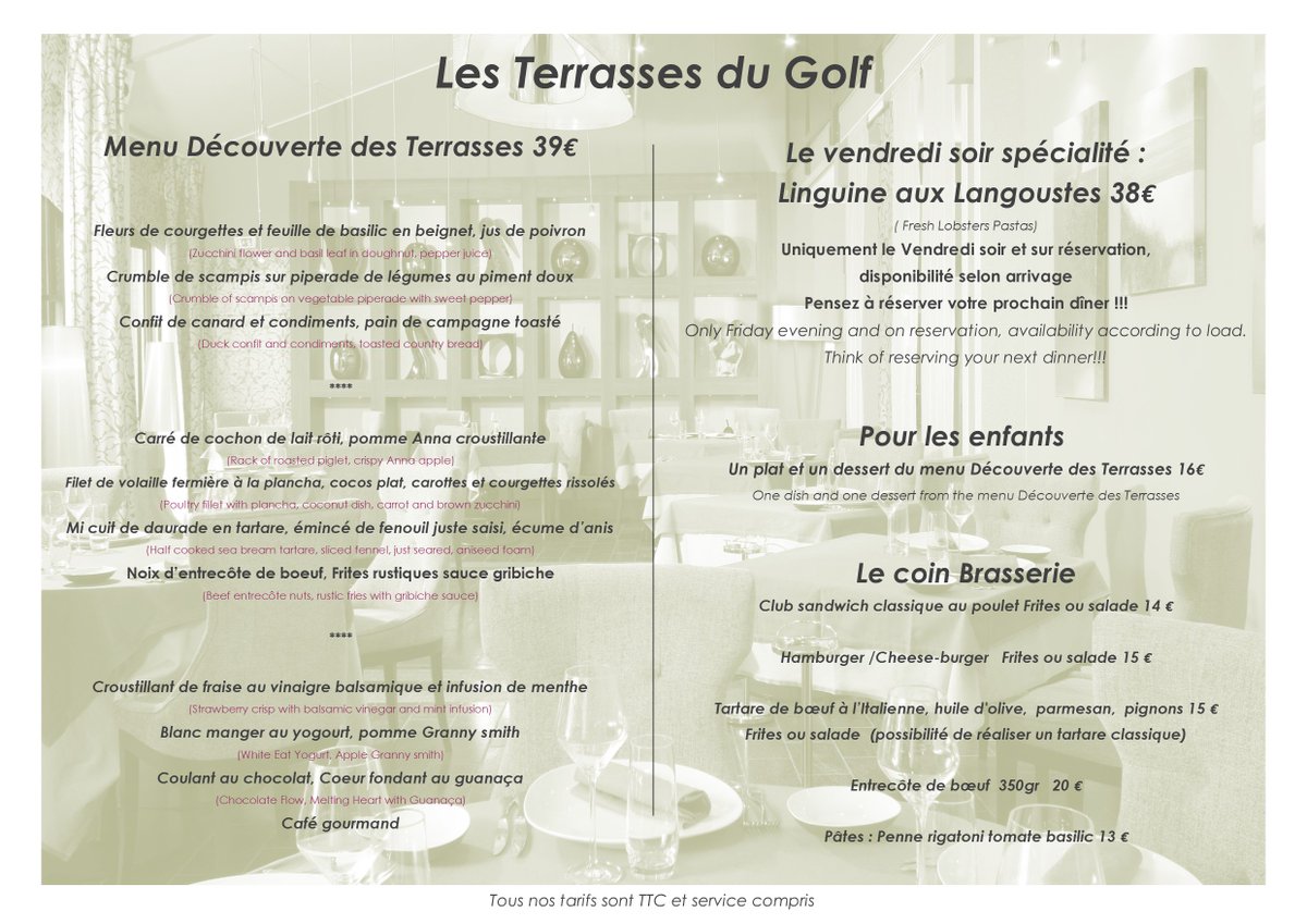 GolfBarbaroux's tweet photo. La nouvelle carte du restaurant @GolfBarbaroux 
Venez tester tous les jours de 19h30 à 21h30🍽️👍
#restaurantlesterrassesdugolf #restaurant #diner #golf https://t.co/w6ubGcGOMr