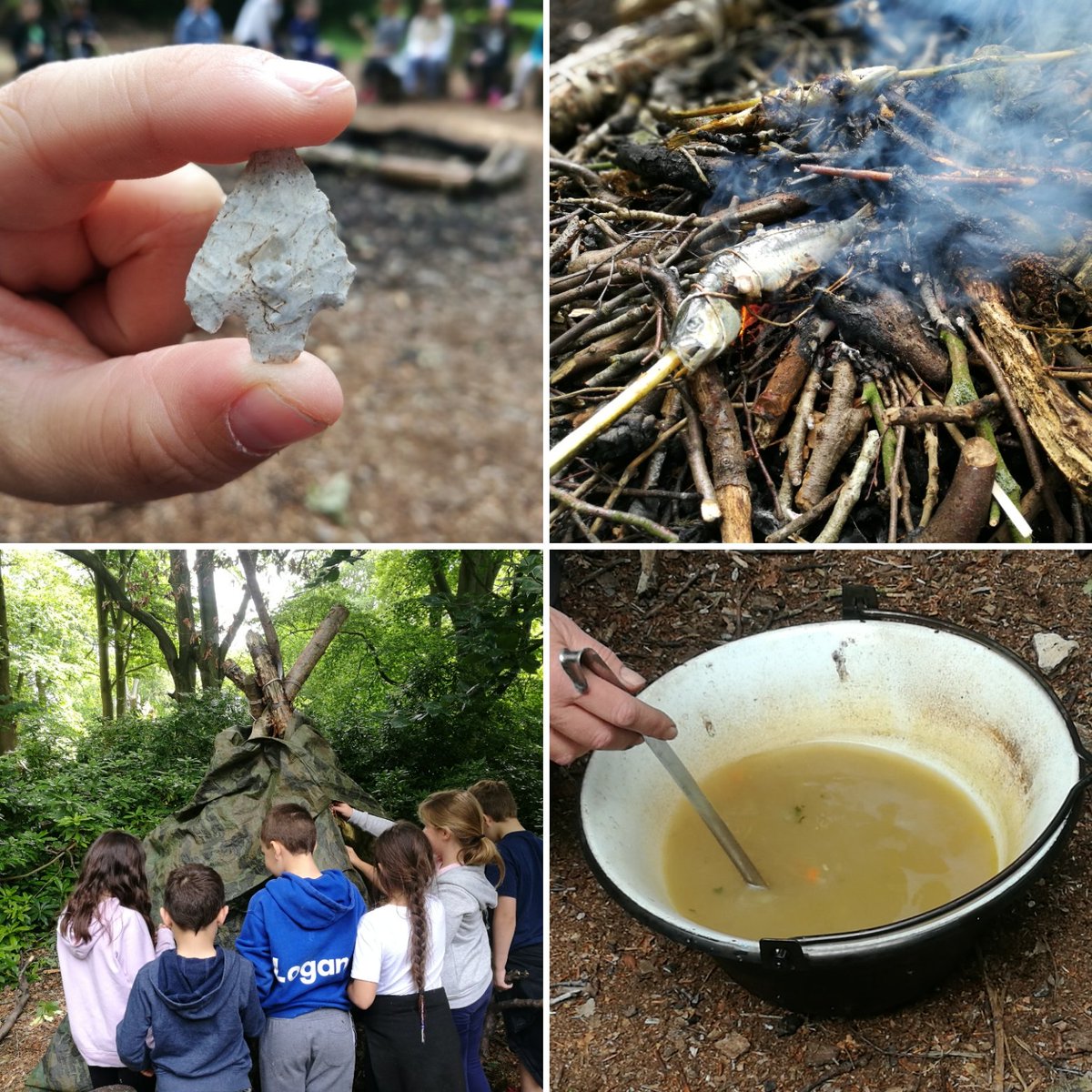 Prehistoric Survival @HoltHallNorfolk this morning involved building shelters, campfires, gutting fish and then cooking &amp; eating them! <a href="/FirsideJunior/">Firside Junior School</a> really got involved in the activities.